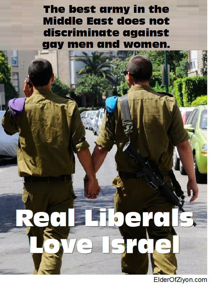 Propaganda do exército israelense: “O melhor exército do Oriente Médio não discrimina homens e mulheres homossexuais – Liberais de verdade amam Israel”
